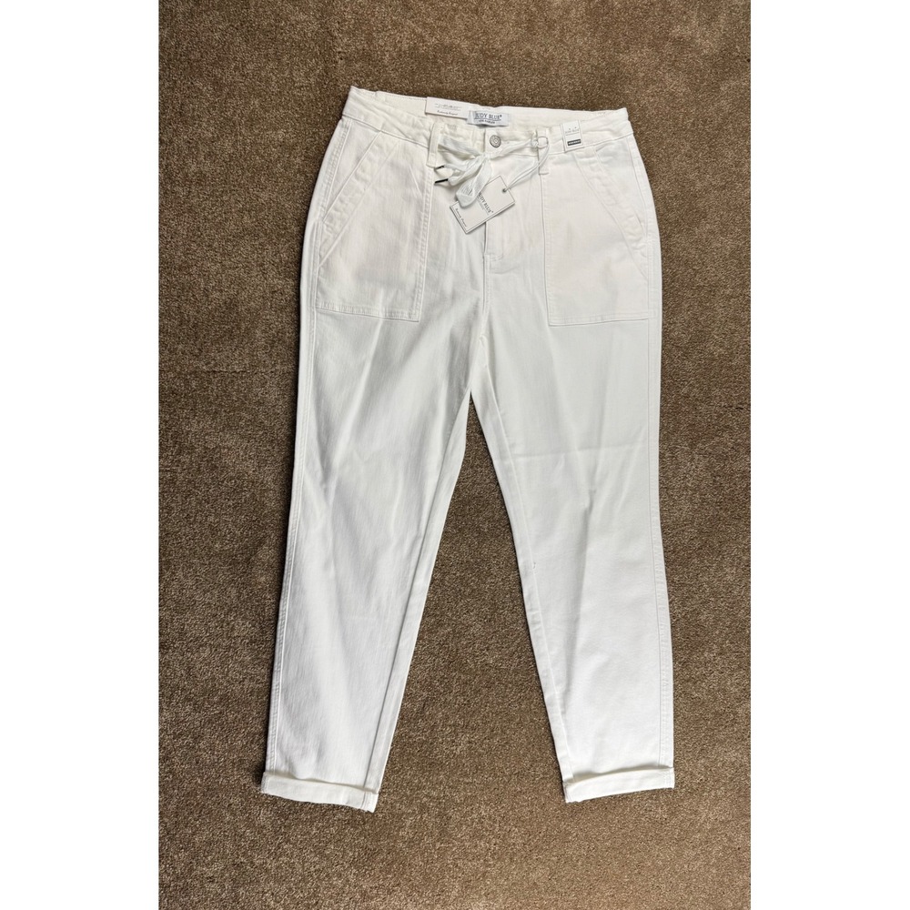 Judy Blue White High Waist Utility Tapered Jeans Drawstring Patch Pockets 13/31